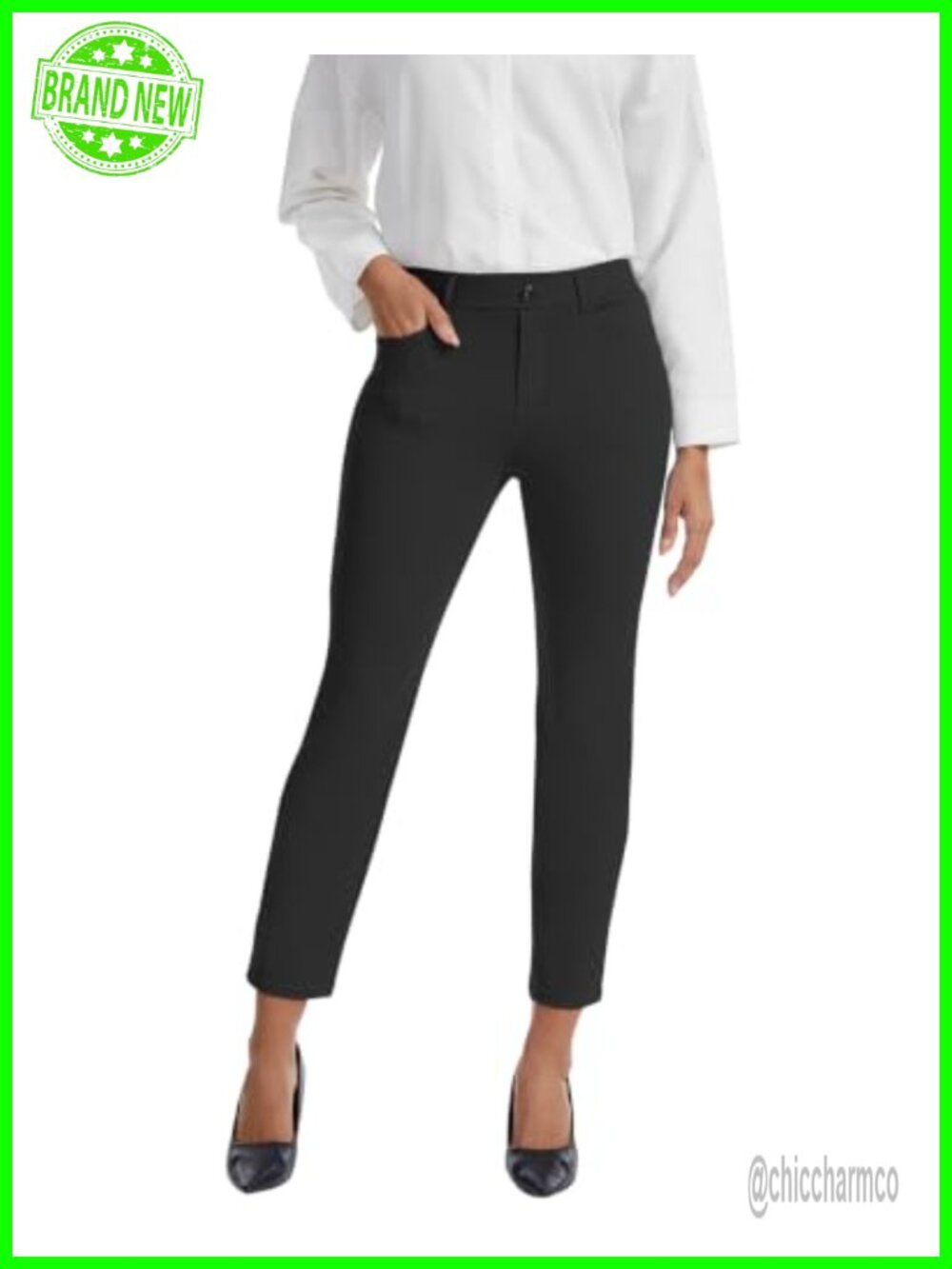 Stretchy Ankle Work Pants Business Casual Pockets Office Slacks